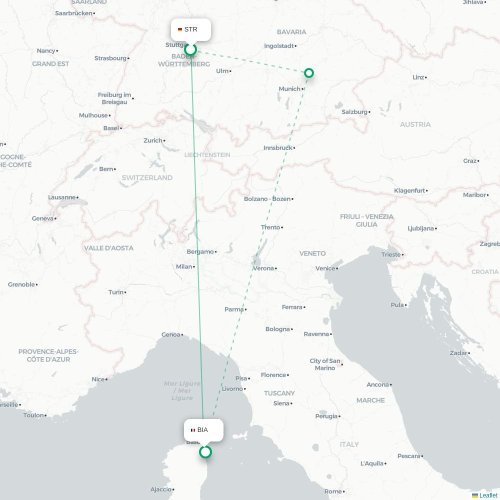 Mapa lotu bezpośredniego Stuttgart – Bastia