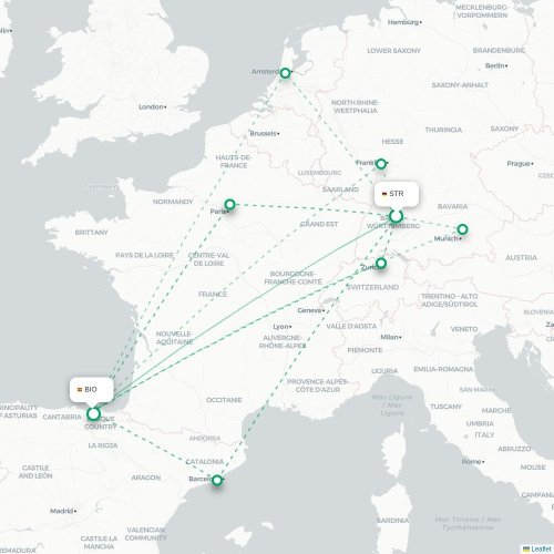 Mapa de vuelo directo Stuttgart - Bilbao