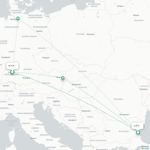 Mapa de vuelo directo Stuttgart - Burgas