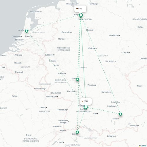 Mapa lotu bezpośredniego Stuttgart – Brema
