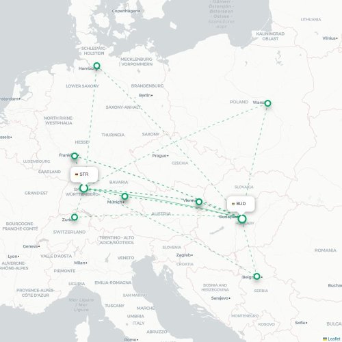 Stuttgart - Budapest carte du vol direct