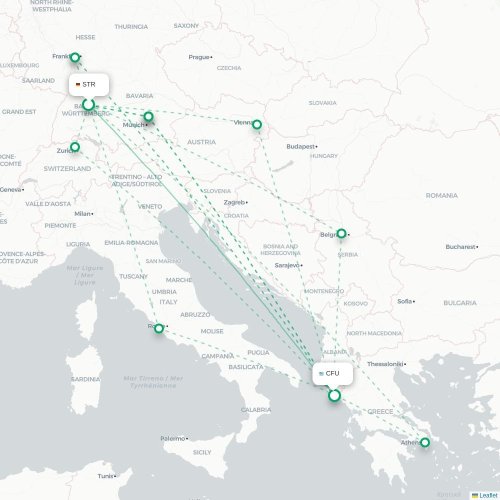 Mapa de vuelo directo Stuttgart - Corfú, Corfú