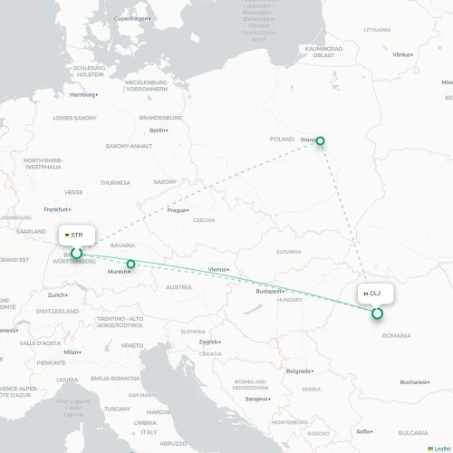Mapa de vuelo directo Stuttgart - Cluj