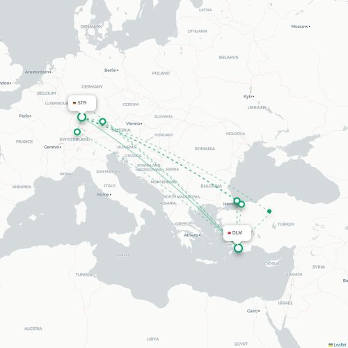 Mapa de vuelo directo Stuttgart - Dalaman