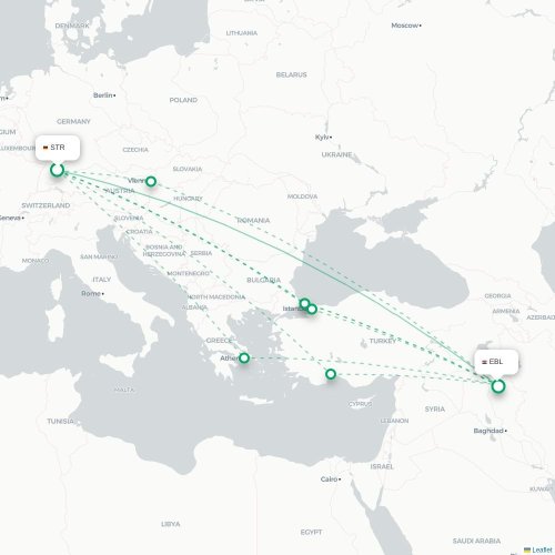 Mapa de vuelo directo Stuttgart - Erbil