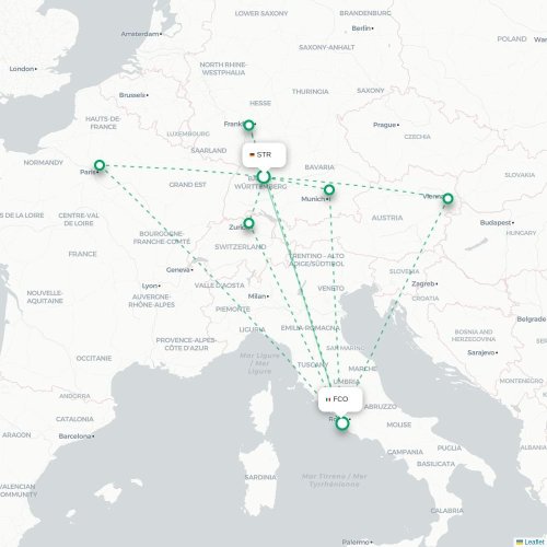 Stuttgart - Rome kaart van rechtstreekse vlucht