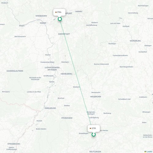 Mapa lotu bezpośredniego Stuttgart – Frankfurt nad Menem