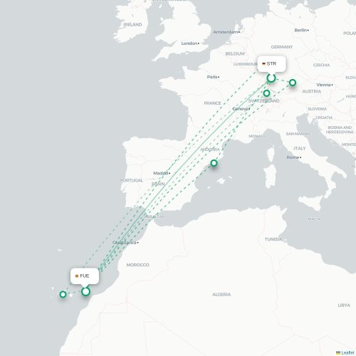 Mapa de vuelo directo Stuttgart - Puerto del Rosario