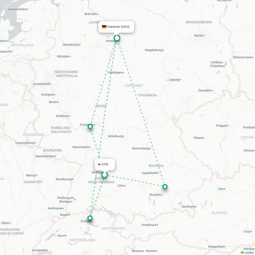 Mapa lotu bezpośredniego Stuttgart – Hanower