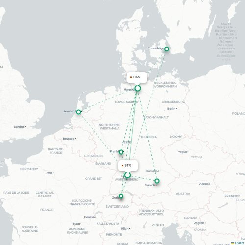 Mapa lotu bezpośredniego Stuttgart – Hamburg