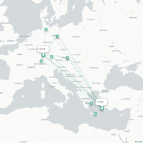 Mapa de vuelo directo Stuttgart - Kos