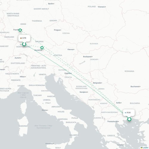 Stuttgart - Kavala karta över direktflyg