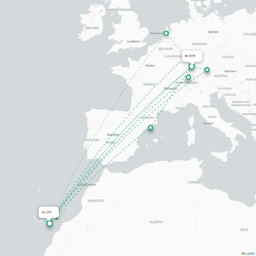Mapa de vuelo directo Stuttgart - Las Palmas de Gran Canaria