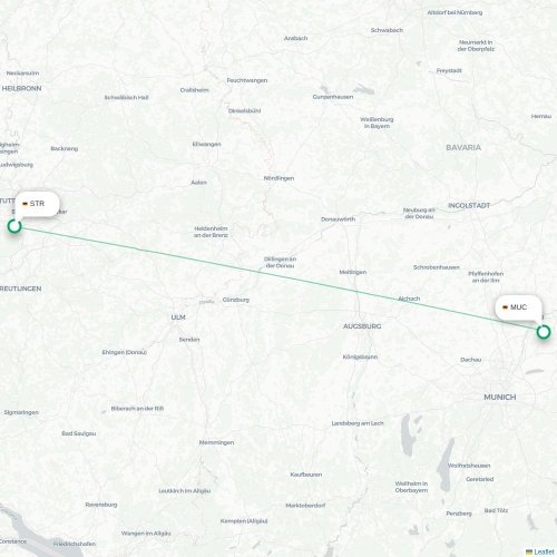 Mapa lotu bezpośredniego Stuttgart – Monachium