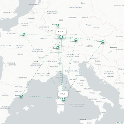 Stuttgart - Olbia kaart van rechtstreekse vlucht