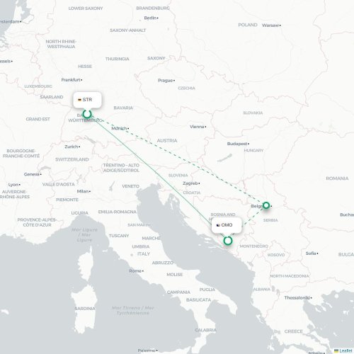 Mapa de vuelo directo Stuttgart - Mostar