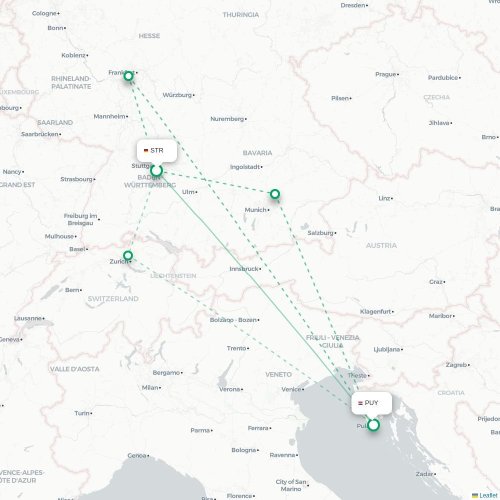 Mapa de vuelo directo Stuttgart - Pula