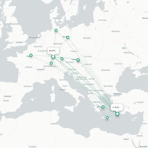 Mapa de vuelo directo Stuttgart - Rodas