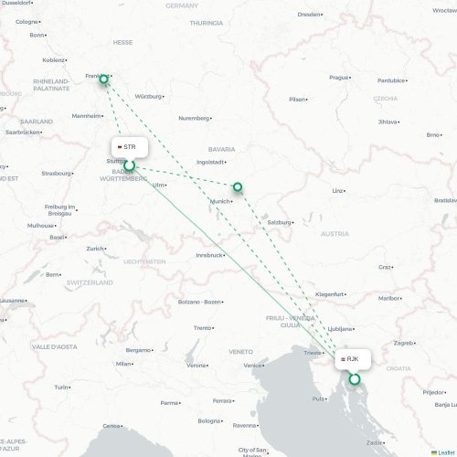 Mapa lotu bezpośredniego Stuttgart – Rijeka