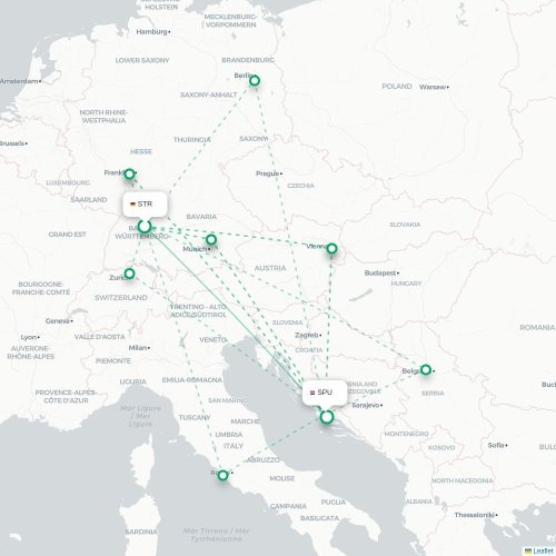 Mapa de vuelo directo Stuttgart - Split