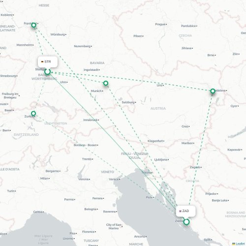 Mapa de vuelo directo Stuttgart - Zadar