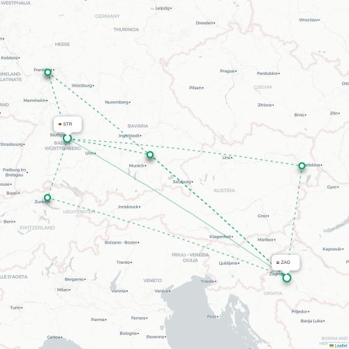 Mapa de vuelo directo Stuttgart - Zagreb
