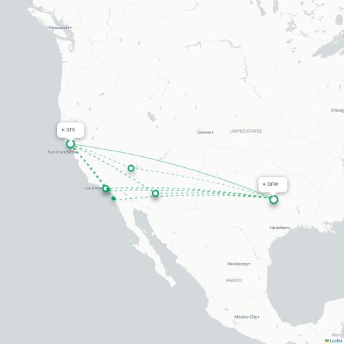 Mapa lotu bezpośredniego Santa Rosa – Dallas