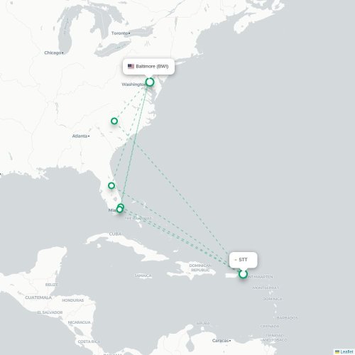 Mapa de vuelo directo Saint Thomas Island - Baltimore
