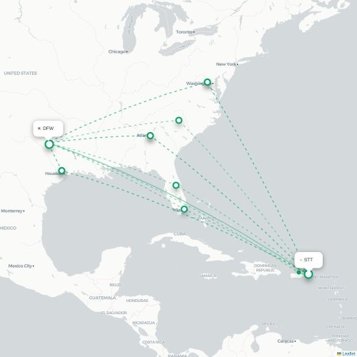 Mapa de vuelo directo Saint Thomas Island - Dallas