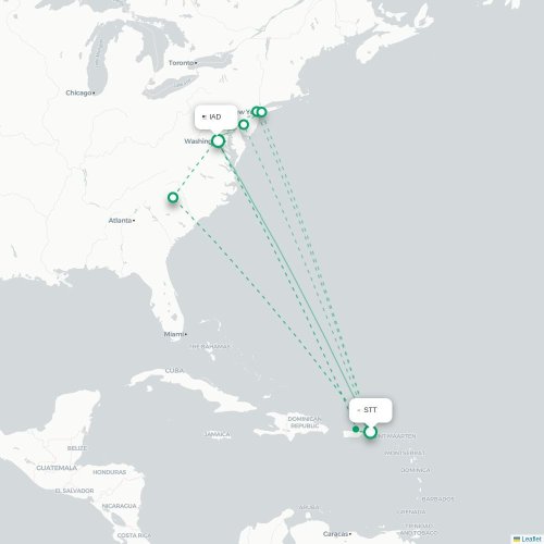 Mapa de vuelo directo Saint Thomas Island - Washington D. C.