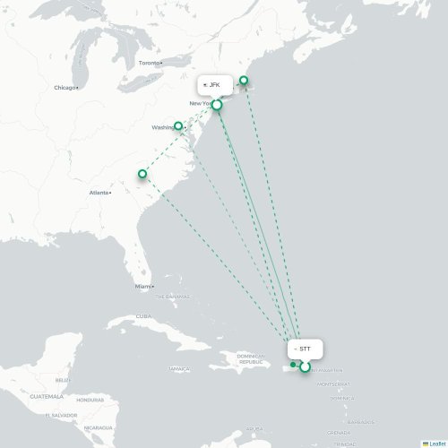 Mapa de vuelo directo Saint Thomas Island - Nueva York