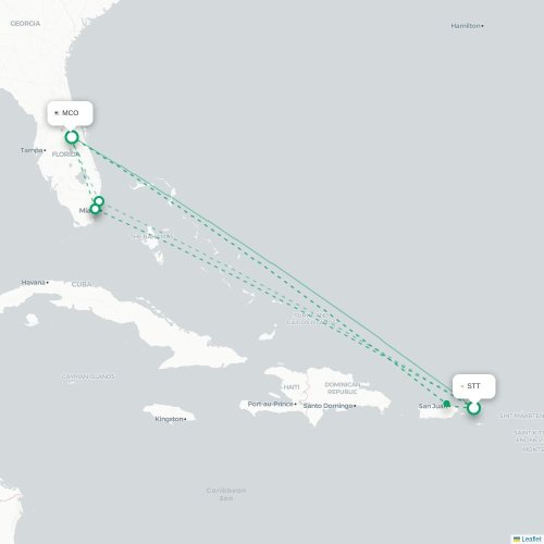 Mapa de vuelo directo Saint Thomas Island - Orlando