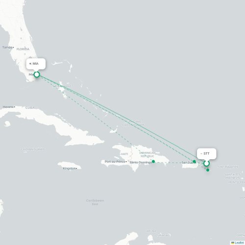 Mapa de vuelo directo Saint Thomas Island - Miami