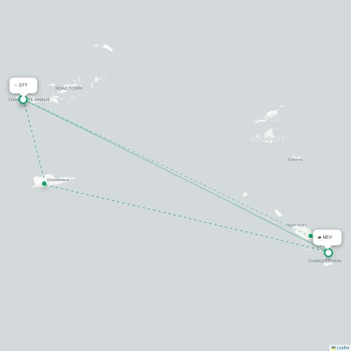 Mapa de vuelo directo Saint Thomas Island - Newcastle