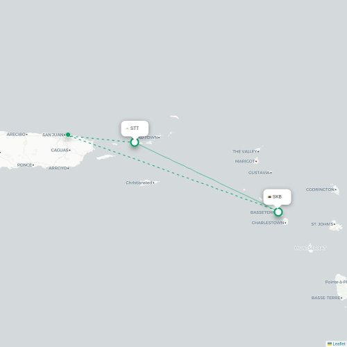 Mapa de vuelo directo Saint Thomas Island - Basseterre