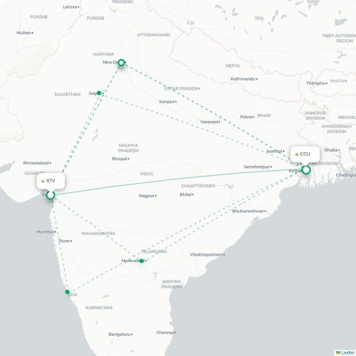 Surat – Kalkutta suoran lennon kartta