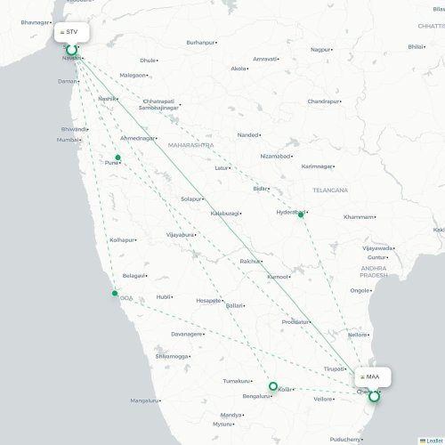 Surat – Chennai suoran lennon kartta