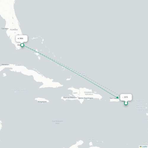 Mapa de vuelo directo Christiansted - Miami
