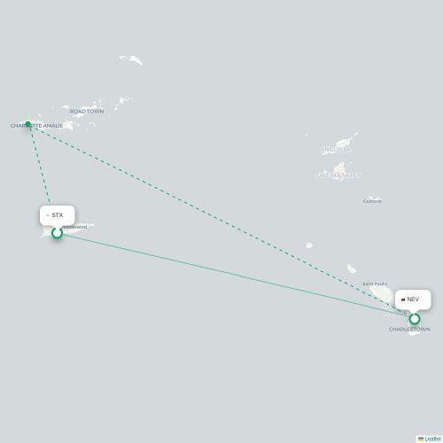 Mapa de vuelo directo Christiansted - Newcastle