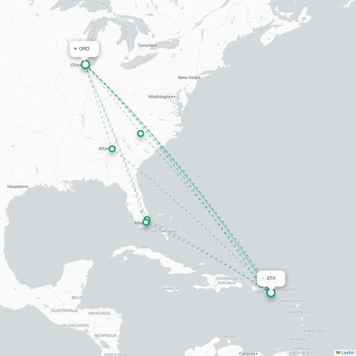 Mapa de vuelo directo Christiansted - Chicago