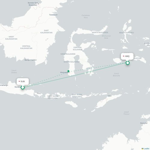Mapa lotu bezpośredniego Surabaja – Ambon