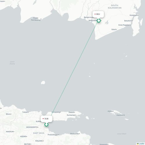Mapa lotu bezpośredniego Surabaja – Banjarmasin