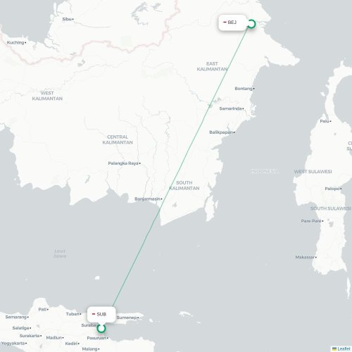 Mapa lotu bezpośredniego Surabaja – Tanjung Redeb