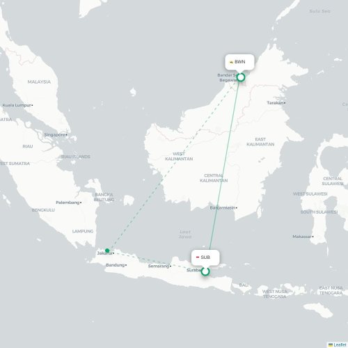 Mapa lotu bezpośredniego Surabaja – Bandar Seri Begawan