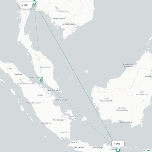 Mapa lotu bezpośredniego Surabaja – Bangkok