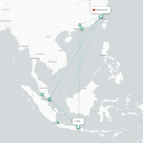 Mapa lotu bezpośredniego Surabaja – Fuzhou