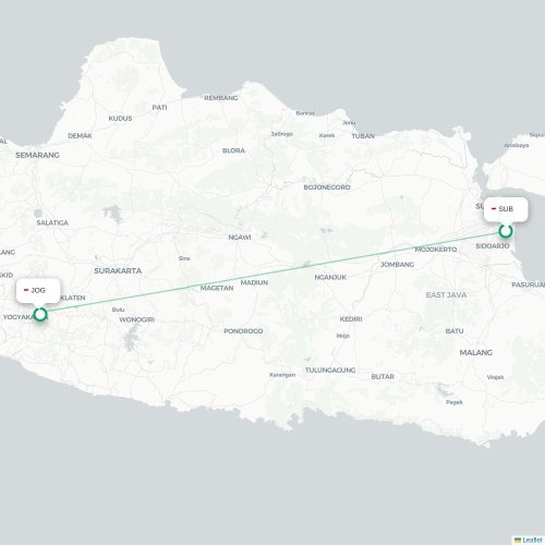 Mapa lotu bezpośredniego Surabaja – Yogyakarta
