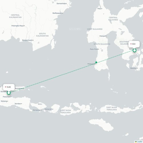 Mapa lotu bezpośredniego Surabaja – Kendari