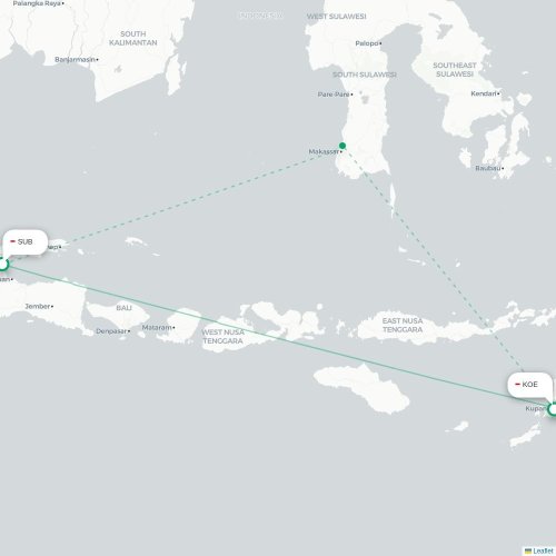 Mapa lotu bezpośredniego Surabaja – Kupang