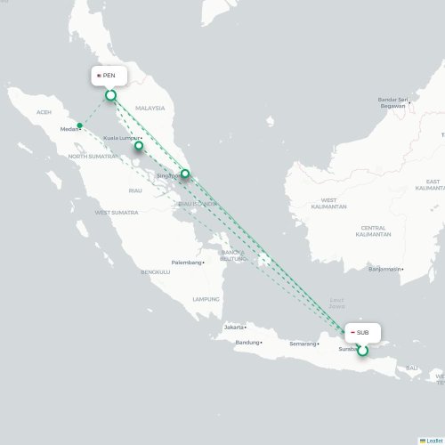 Mapa lotu bezpośredniego Surabaja – Penang